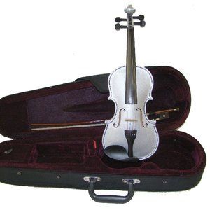 New Real 1/10 Size Silver Violin with Case and Bow
